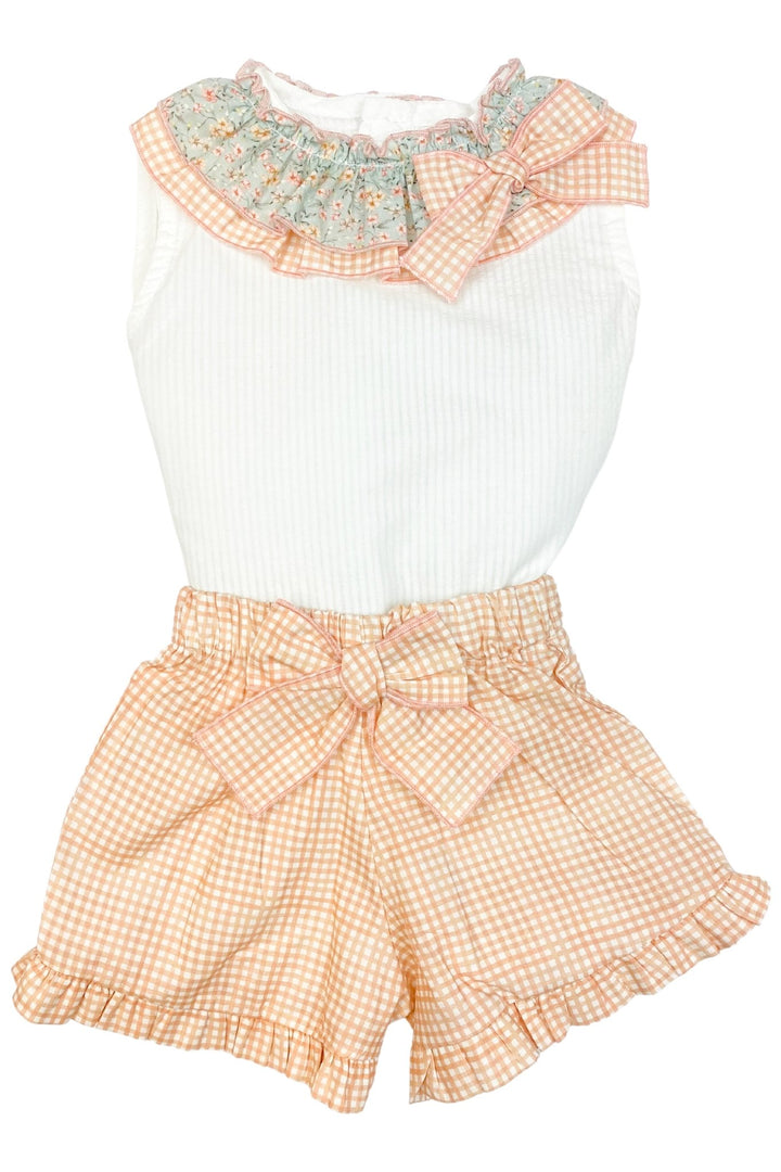 Valentina Bebes "Opal" Floral Blouse & Peach Gingham Shorts - Millie and John