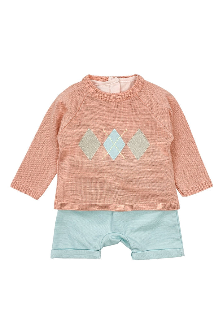 Valentina Bebés "Raphael" Coral Jumper, Top & Mint Shorts - Millie and John