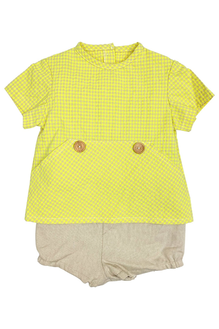 Valentina Bebes "Riley" Yellow &amp; Beige Gingham Shirt &amp; Shorts - Millie and John