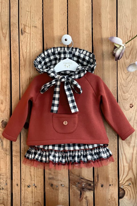 Valentina Bebes "Ruby" Rust Hoodie & Black Gingham Skirt - Millie and John