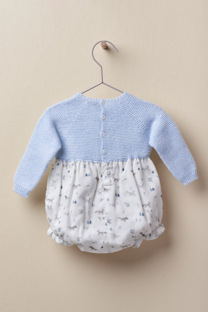 Wedoble "Fraser" Blue Half Knit Fox Print Romper - Millie and John