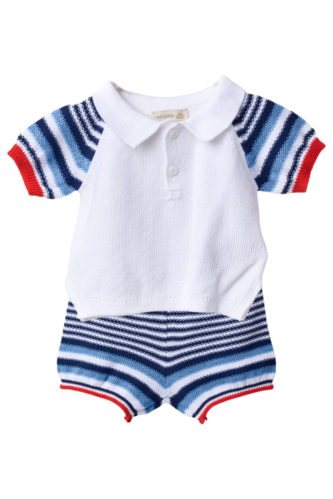 Wedoble "Leo" Navy Striped Knitted Polo Shirt & Shorts - Millie and John
