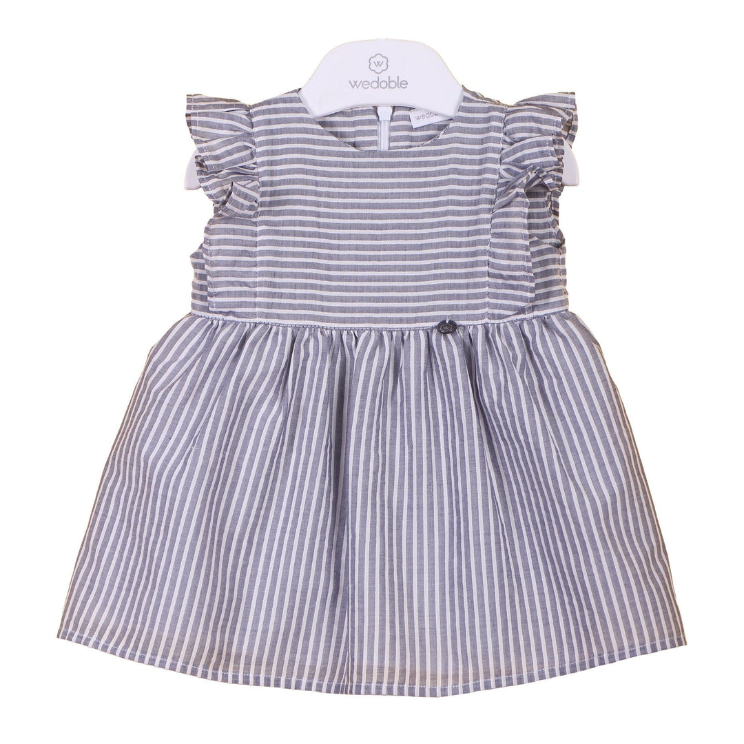 Wedoble Navy Striped Chambray Ruffle Shoulder Dress - Millie and John