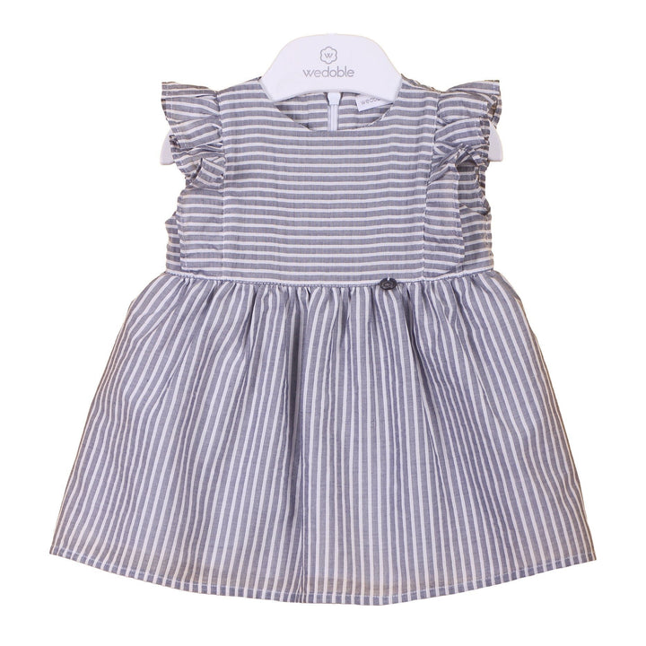 Wedoble Navy Striped Chambray Ruffle Shoulder Dress - Millie and John