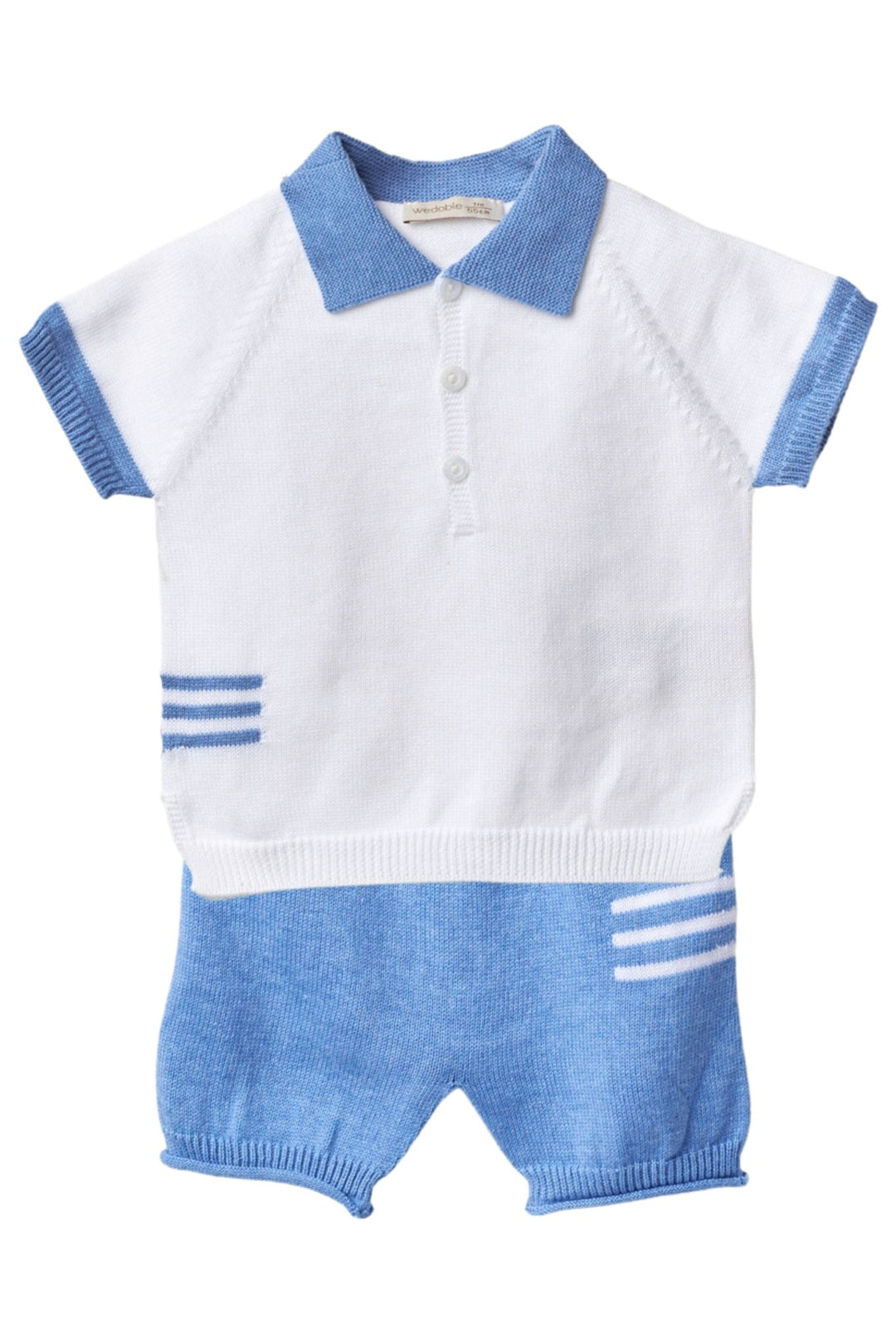 Wedoble "Rowan" Royal Blue Striped Knitted Polo Shirt & Shorts - Millie and John