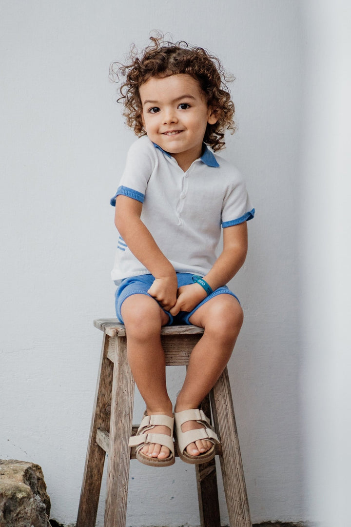 Wedoble "Rowan" Royal Blue Striped Knitted Polo Shirt & Shorts - Millie and John