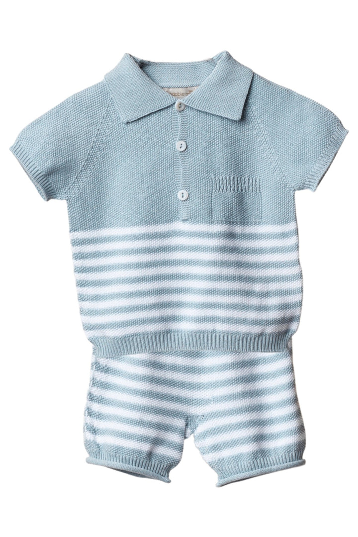 Wedoble "Zachary" Soft Blue Striped Knitted Polo Shirt & Shorts - Millie and John