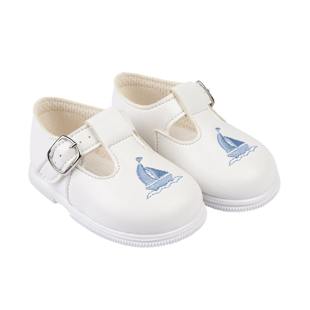 Baypods White & Light Blue Sailboat Hard Sole Shoes | Millie and John