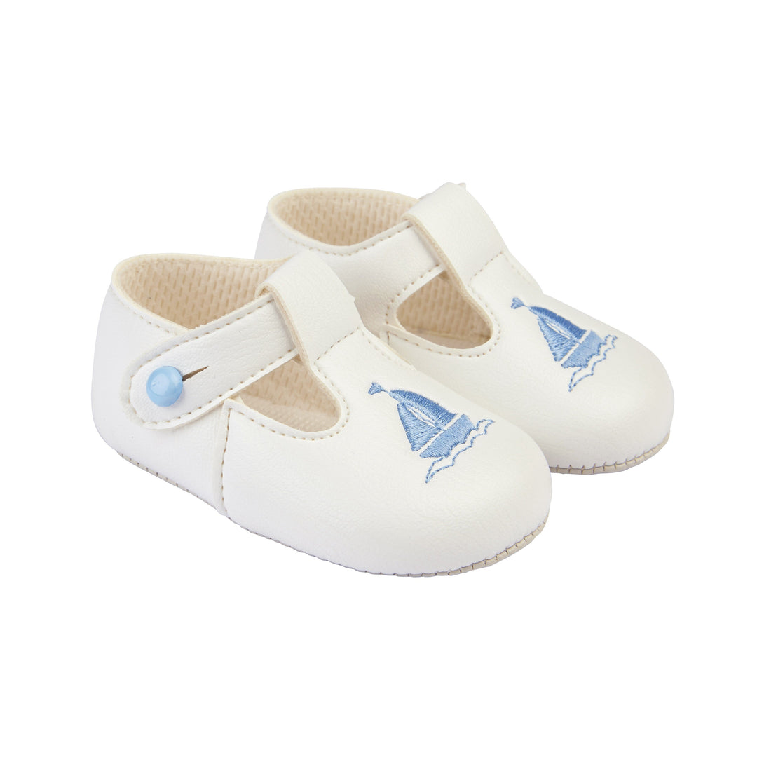 Baypods White & Light Blue Sailboat Soft Sole Shoes | Millie and John