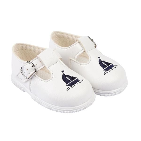Baypods White & Navy Sailboat Hard Sole Shoes | Millie and John