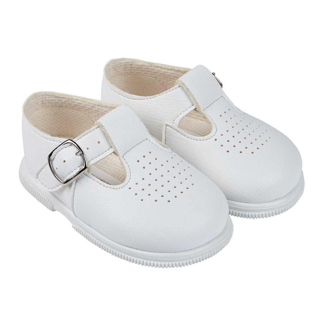 Baypods White T-Bar Hard Sole Shoes | Millie and John