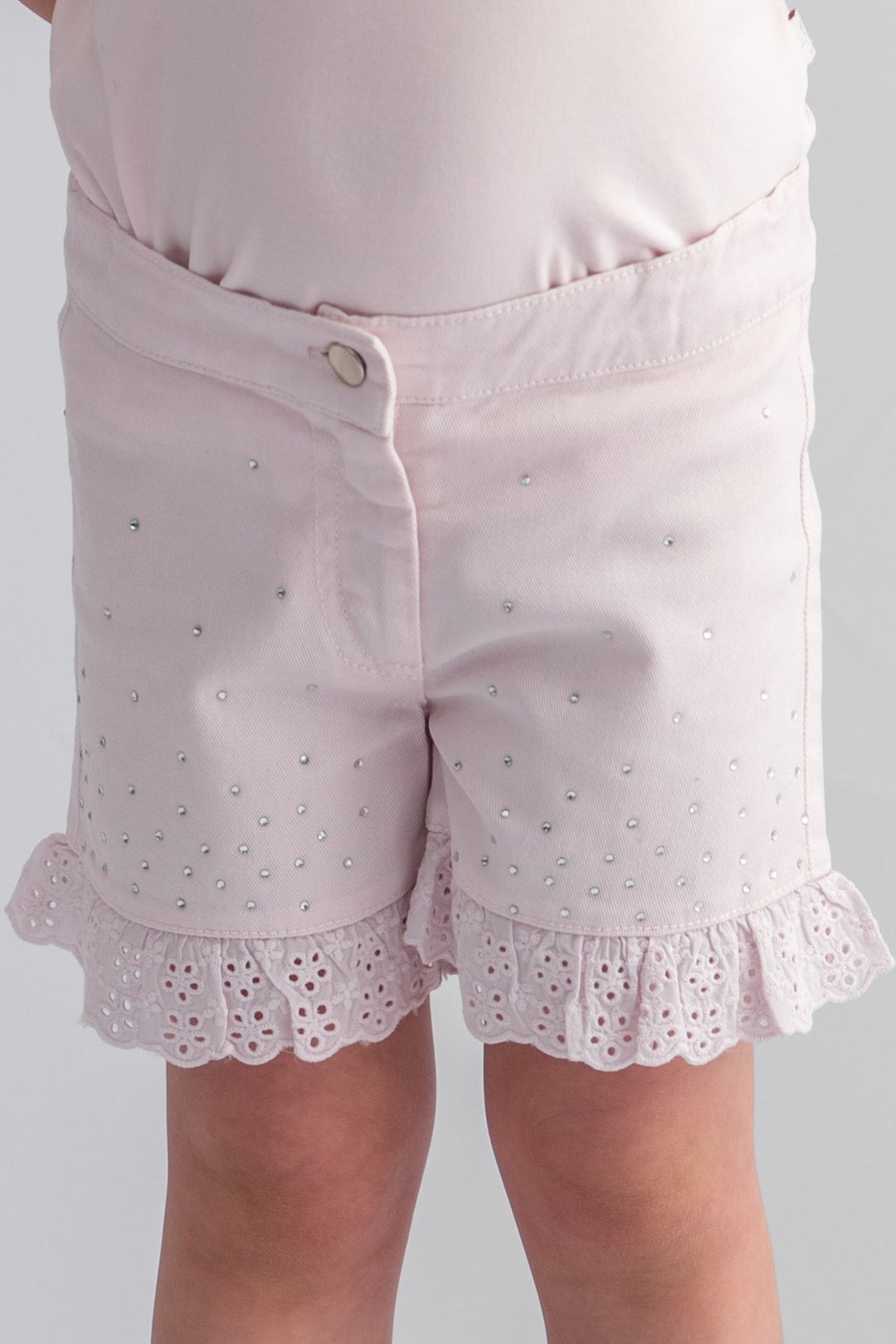 Caramelo Kids "Zoey" Pink Diamanté Denim Shorts | Millie and John